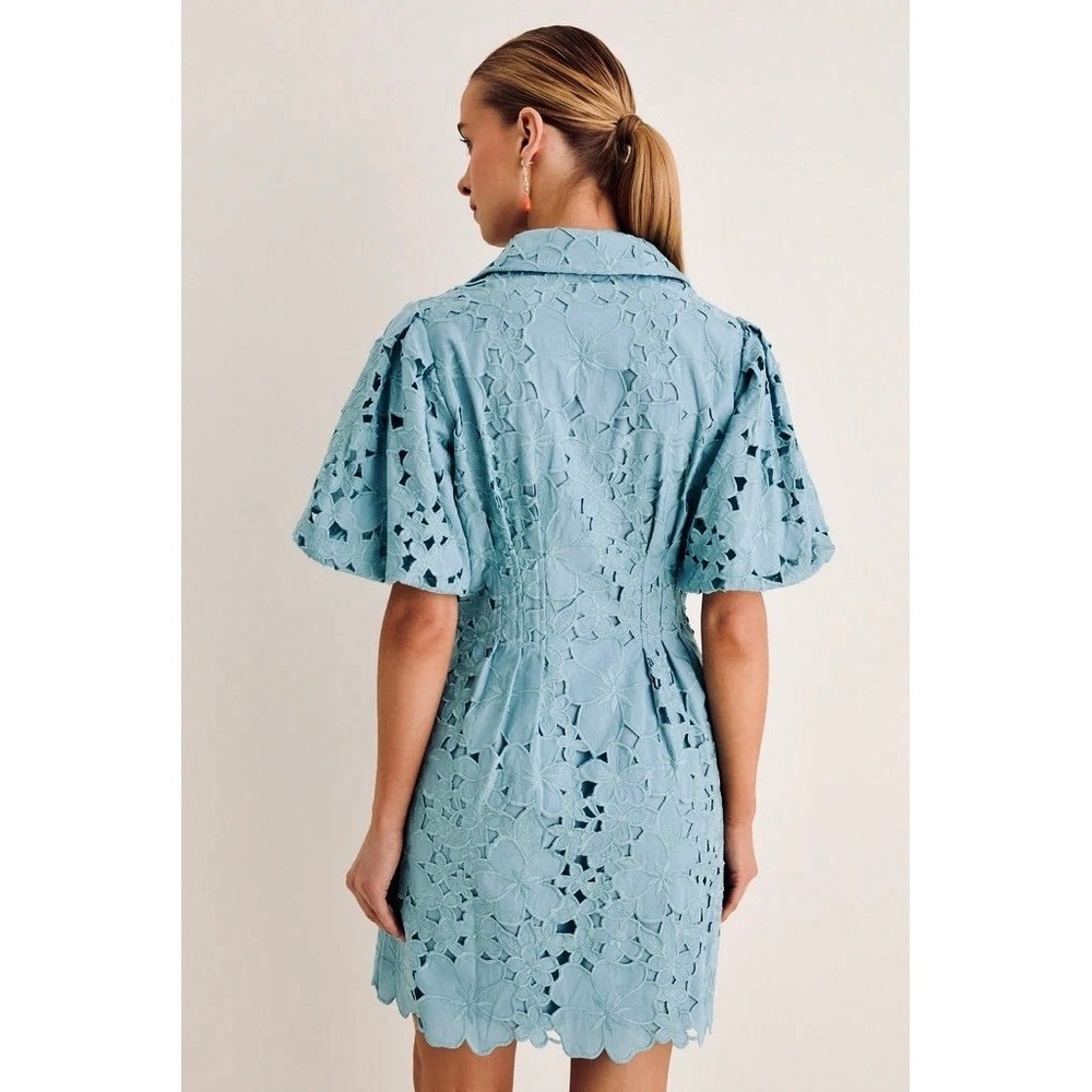 NWT!! TUCKERNUCK Cameo Blue Eyelet Mini Delaney Dress Embroidered Floral X-Small - Picture 9 of 16